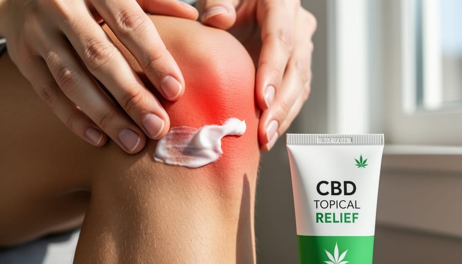 Person applying CBD cream to knee for pain relief